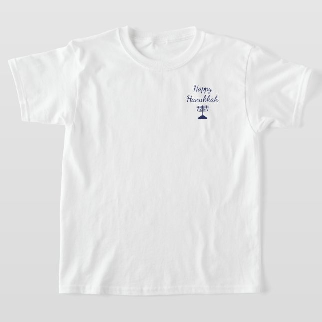 Camiseta Simples Feliz Hanukkah Blue Menorah (Postura )