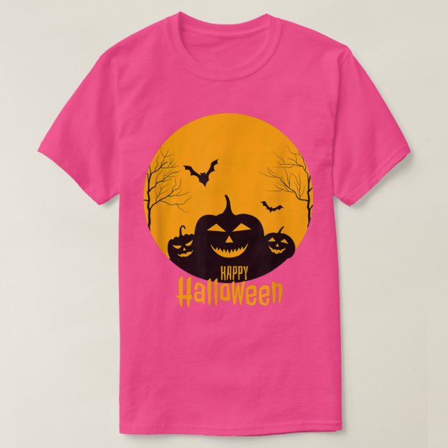 Camiseta Simples Halloween Assustador Pumpkin Night Design (Frente do Design)