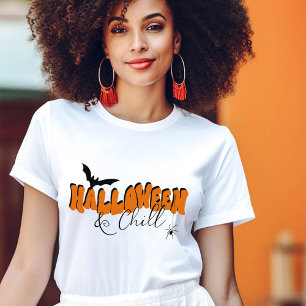 Camiseta Simples Halloween Retro Black Orange Typoografia D