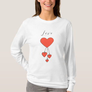 Camiseta Simples ilustração com corações escarlate Love