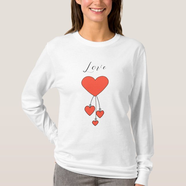 Camiseta Simples ilustração com corações escarlate Love (Frente)