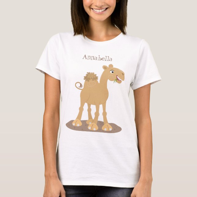Camiseta Simples ilustração de desenho animado de camelo fe (Frente)