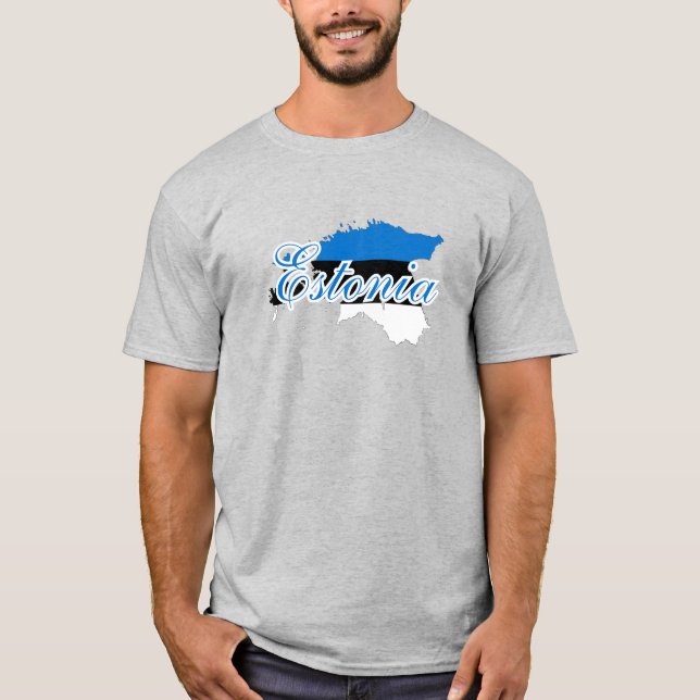 Camiseta Simples mapa moderno da Estônia da bandeira nacion (Frente)