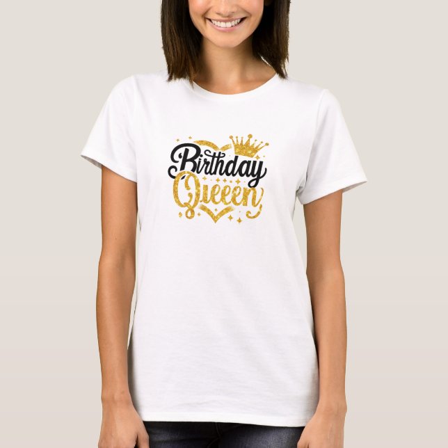 Camiseta Simples rainha do aniversário da brilha negra e do (Frente)