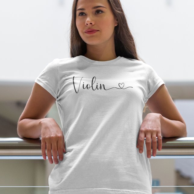 Camiseta Simples Script Violin Heart Elegant (Criador carregado)