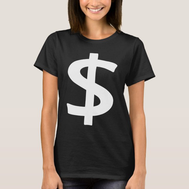 Camiseta Simples - Sinal de Dólar Branco Grande Sans Serif  (Frente)