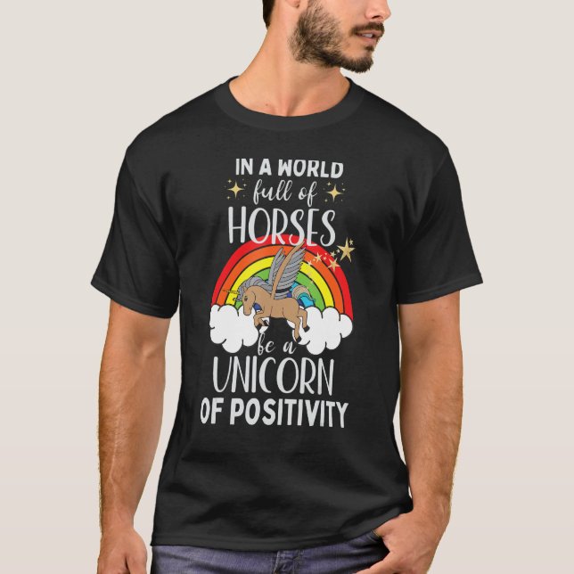 Camiseta Simples Unicorn Rainbow Positivity Inspiration (Frente)