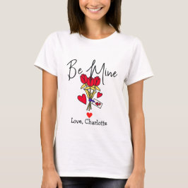 Camiseta simples valentine cor-de-rosa elegante, seja minha
