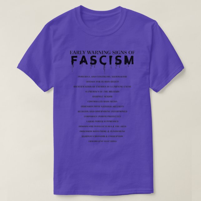 Camiseta Sinais de alerta precoce do fascismo (Frente do Design)