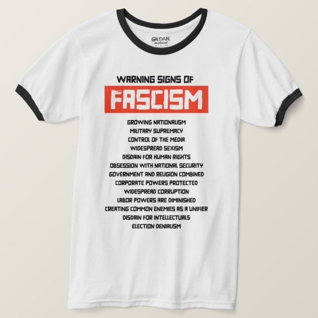 Camiseta Sinais de alerta precoce do fascismo (Frente do Design)