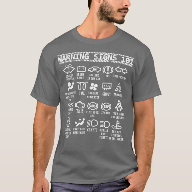 Camiseta Sinais de aviso 101 mecânico de carros engraçados  (Frente)