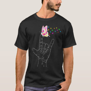 Camiseta Sinais de mão de Asl Eu amo você Borboleta Autismo