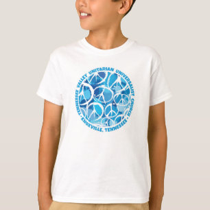Camiseta Sinais de paz da TVUUC em tons de azul