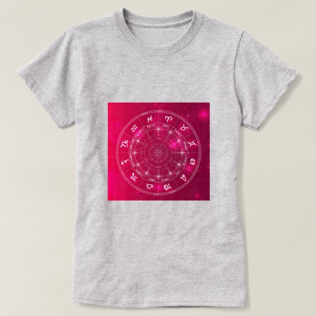 Camiseta Sinais estelares da roda de astrologia (Frente do Design)