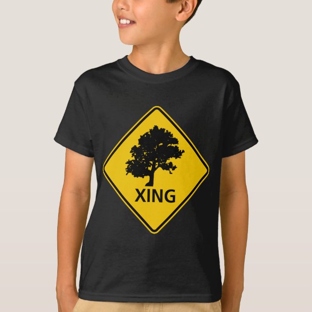 Camiseta Sinal da estrada do cruzamento da árvore (Frente)
