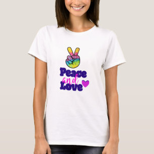 Camiseta Sinal da paz e de paz da mão do arco-íris da