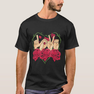 Camiseta Sinal de Amor Língua de Sinais Rosa Coração Asl Co