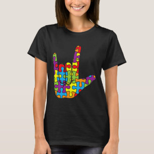 Camiseta Sinal de Amor Linguagem Autista Quebra-cabeça Auti