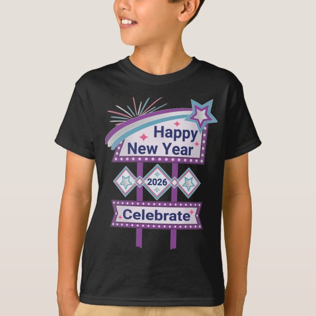Camiseta Sinal de Ano Novo Feliz Retrô – Celebre Marquee (Frente)