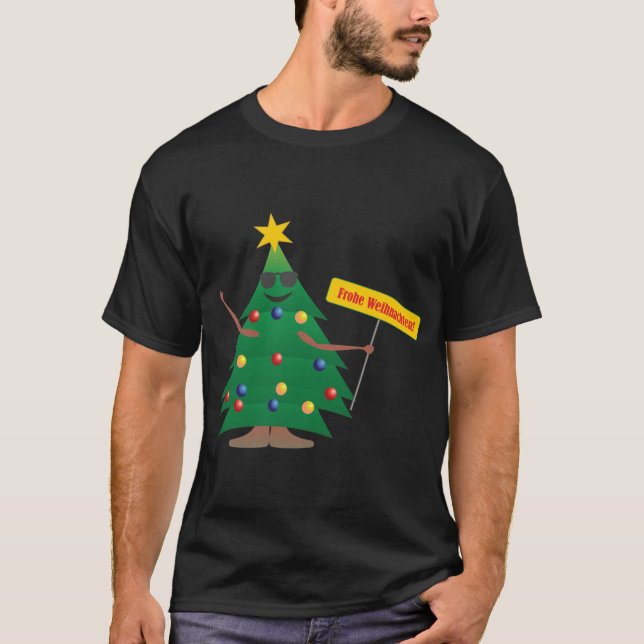 Camiseta Sinal de Árvore de Natal Fröhliche Weihnachten (Frente)