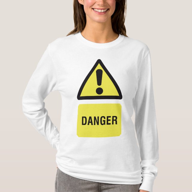 Camiseta Sinal de Aviso de Perigo Triângulo Amarelo Exclama (Frente)