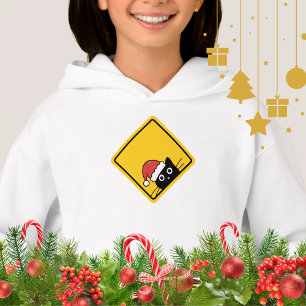 Camiseta Sinal de Aviso do Gato Sorrateiro de Papai Noel do