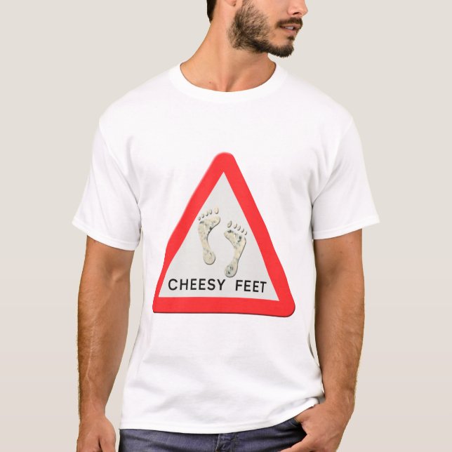 Camiseta Sinal de aviso sobre pés de queijo (Frente)