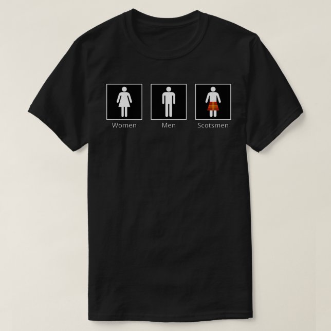 Camiseta Sinal de banheiro feminino homens escoceses Engraç (Frente do Design)