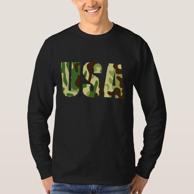 Camiseta Sinal de camuflagem khaki nos EUA (Frente)
