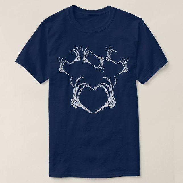 Camiseta Sinal de Coração Mão Engraçado - Skeleton - Ossos  (Frente do Design)