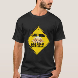 Camiseta Sinal de Cuidado Cachorro Retriever Dourado Presen