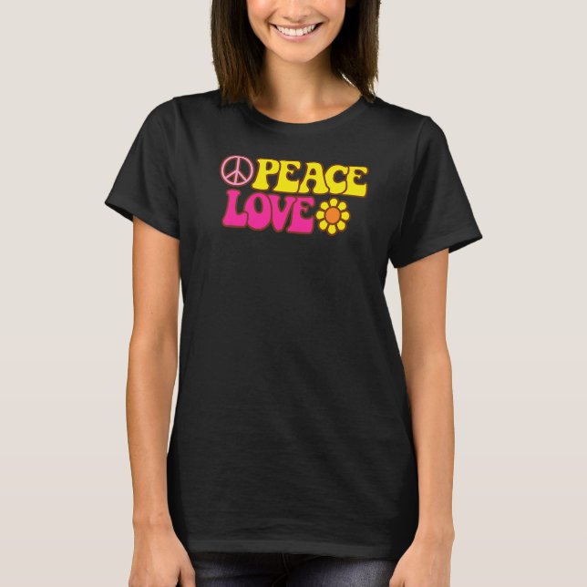 Camiseta Sinal de Energia Flor de Paz com Sinal Hippie 70 (Frente)