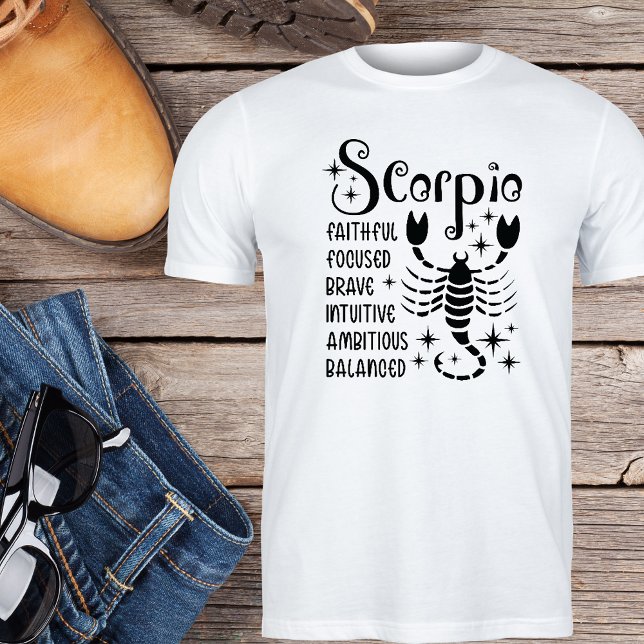Camiseta Sinal de Escorpião Zodiac Traços de Personalidade  (Criador carregado)