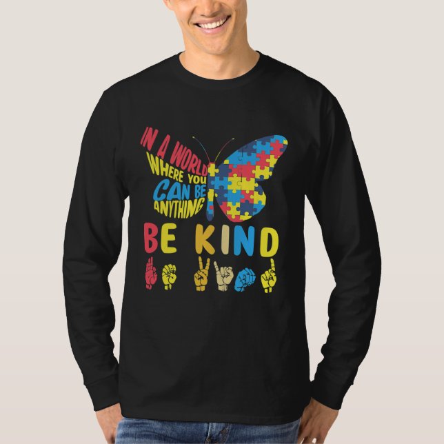 Camiseta Sinal de Linguagem de Mão de Puzzle Seja Gentil Fa (Frente)