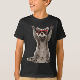 Camiseta Sinal de mão de música de rock de guaxinim engraça
