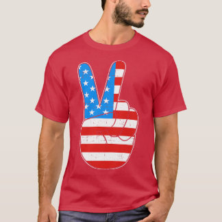 Camiseta Sinal de mão de paz com os EUA americanos em 4 de 