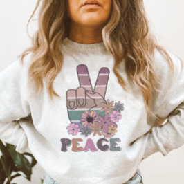 Camiseta Sinal de Mão de Paz Retro Daisy Floral 70s
