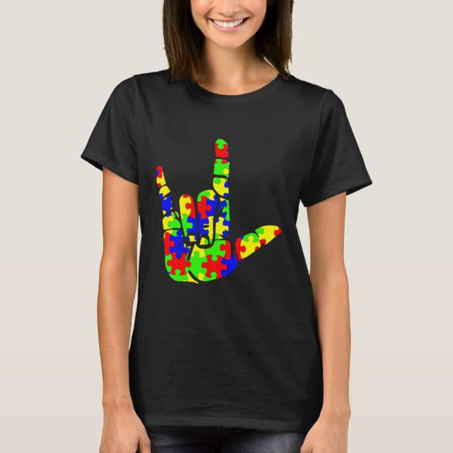 Camiseta Sinal de Mão do Amor Quebra-cabeça Conscientização (Frente)