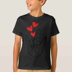 Camiseta Sinal de mão Eu-amo Você Coração Mulheres Meninas