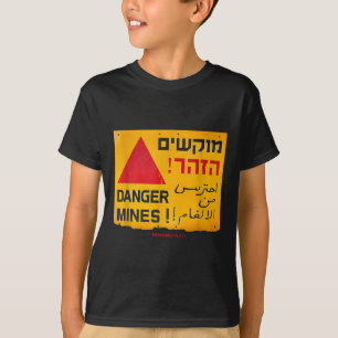 Camiseta Sinal de Minas Terrestres Perigosas em Inglês, Heb
