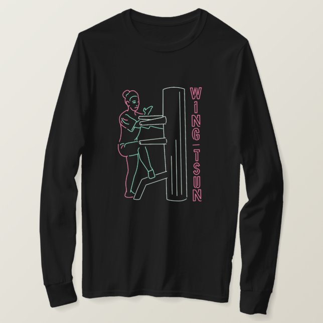 Camiseta Sinal de Neon Light - Mulher Wing Tsun Wooden Dumm (Frente do Design)