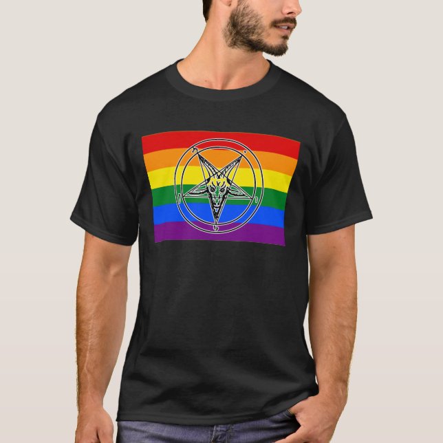 Camiseta Sinal de Orgulho LGBTQIA+ no Baphomet (Frente)