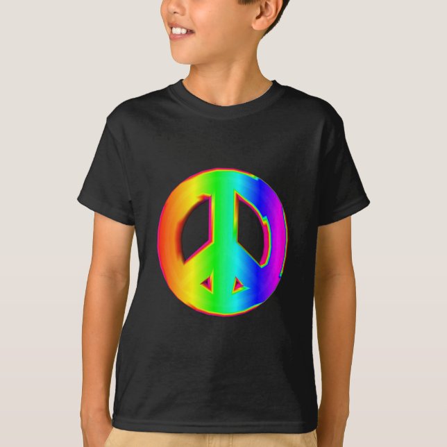 Camiseta sinal de paz 3-D #1 do arco-íris (Frente)