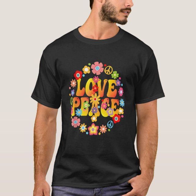 Camiseta Sinal de Paz Amor 1960 década de 1970 Tie Dye Groo (Frente)