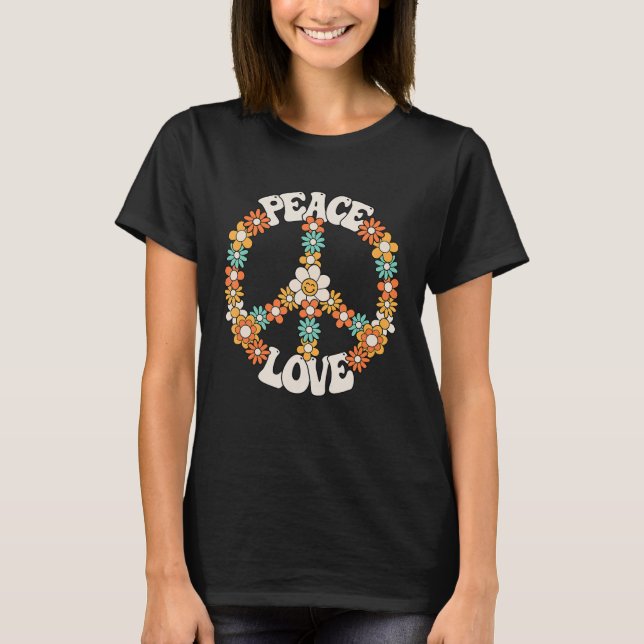 Camiseta Sinal de Paz Amor 60 anos 70 Figurume Groovy Hippi (Frente)