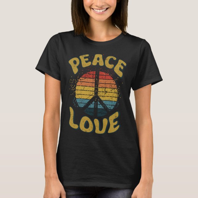 Camiseta Sinal de Paz Amor 60 anos 70 Figurume Groovy Hippi (Frente)