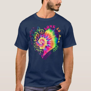 Camiseta Sinal de Paz Amor 60 anos 70 Tie Dye Hippie Hallow