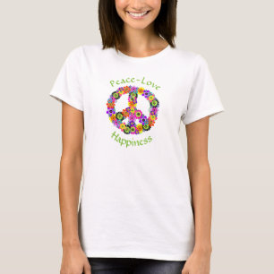 Camiseta Sinal de Paz Amor e Felicidade em Branco