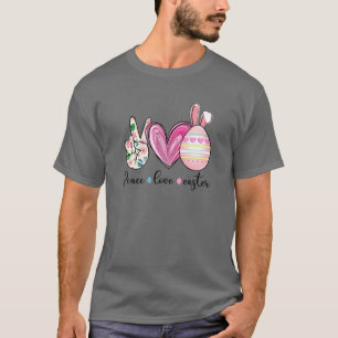 Camiseta Sinal de Paz Amor Páscoa Ovo Caçando Páscoa Engraç