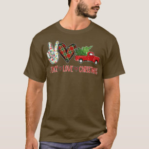 Camiseta Sinal de Paz Amor Xadrez Buffalo Árvore de Natal